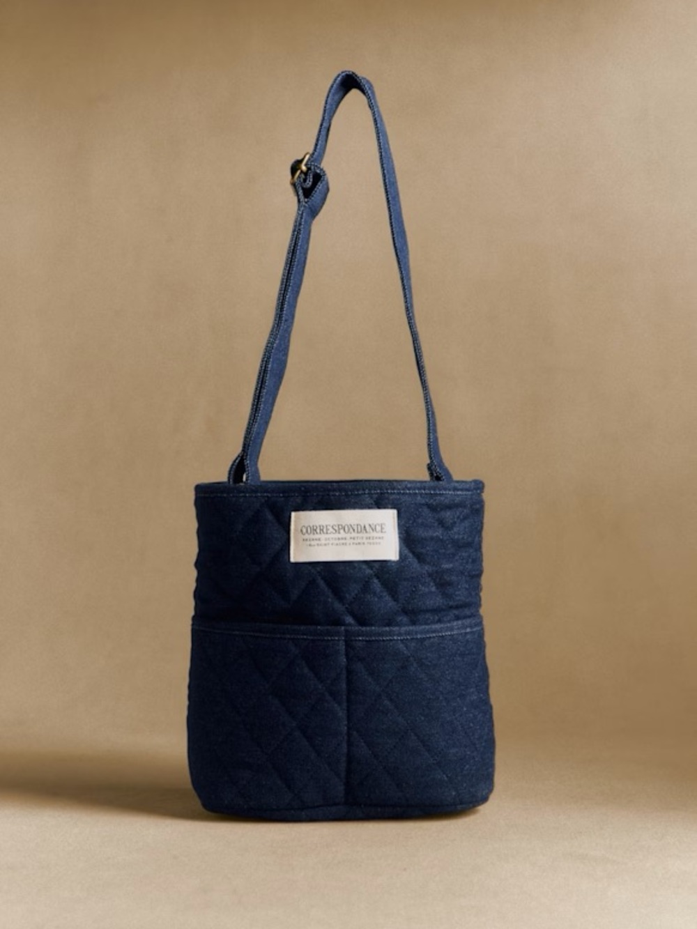 SEZANE QUILTED DENIM BUCKET BAG